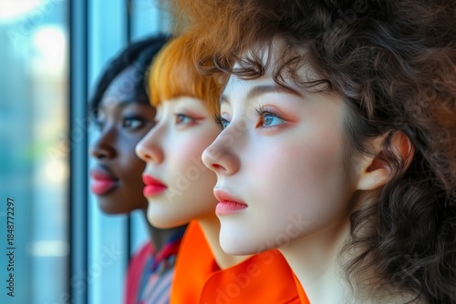 Portrait Group Young Woman Diversity People