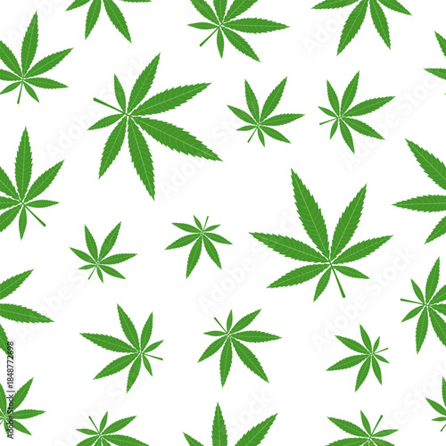 Marijuana seamless pattern. Cannabis background. Green cannabis leaves on white background