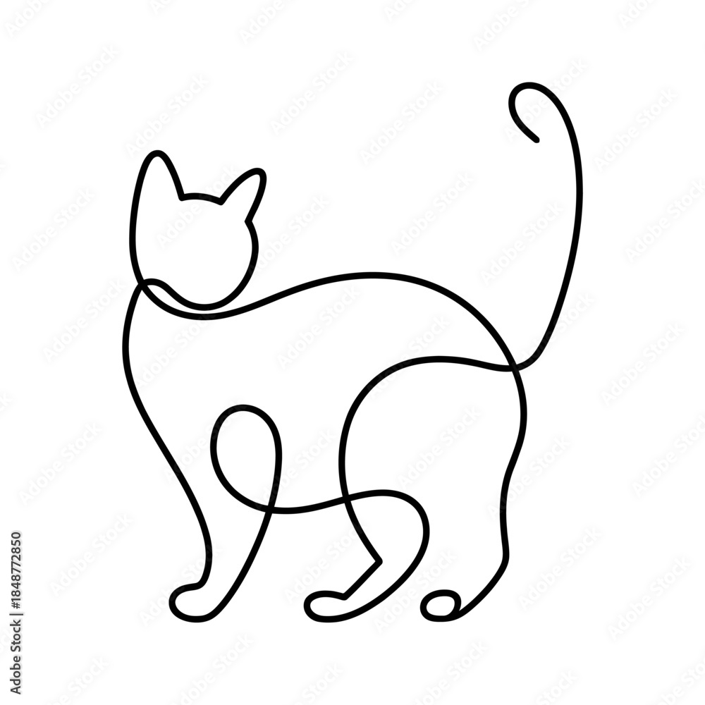 Obraz premium Line Art Illustration of a Cat , Cat Line Art Vector Illustration