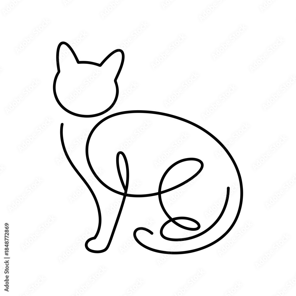 Naklejka premium Line Art Illustration of a Cat , Cat Line Art Vector Illustration