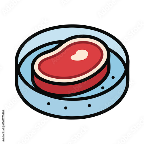 Icon "Lab-Grown Meat / Cultured Meat" - A piece of meat "growing" in a petri dish, not from an animal cut.