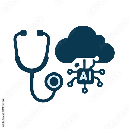 Icon "AI-Assisted Diagnosis" - A stethoscope whose earpiece is connected to an AI cloud analyzing data.