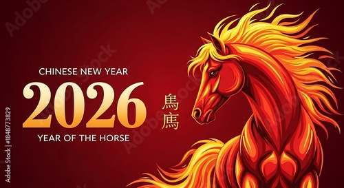 Year of the horse 2026 vector illustration with horse head and floral design