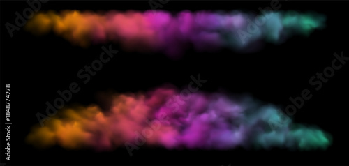 Vector Realistic Colorful Cloud, Smoke or Fog. Fluffy Cloudscape. Color Overlay Transparent Cloud.