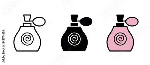 Perfume Bottles in Black, White, and Pink Colors with Spiral Design and Atomizer