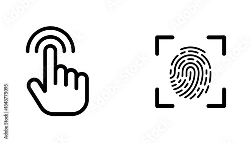 Biometric authentication icons, fingerprint and touch ID symbols for security and technology applications