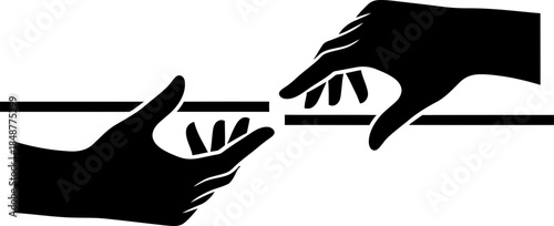 Two hands silhouette holding a line, connection and collaboration concept. Vector illustration for design, banner, presentation, print