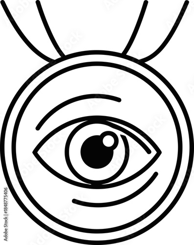 All-seeing eye on a round medal. Esoteric symbol concept. Outline vector icon for education, spirituality, achievement, wisdom design