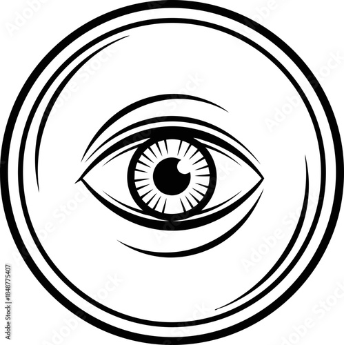 Eye in circle symbol. All seeing eye concept. Spiritual or secret society icon. Vector illustration for logo, emblem, tarot card