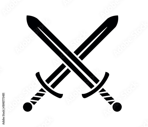 Crossed Swords Icon, Black Silhouette, Medieval Symbol, Strength and Courage Emblem
