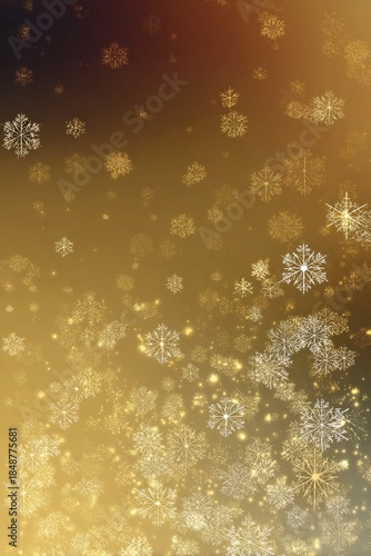 Golden christmas snowflakes falling shimmering festive background, vertical