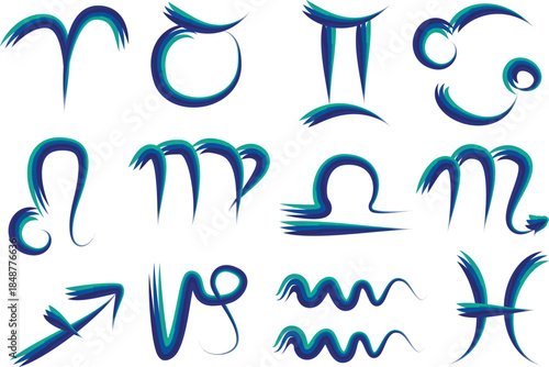 blue colorful creative abstract hand drawn zodiac astrology signs