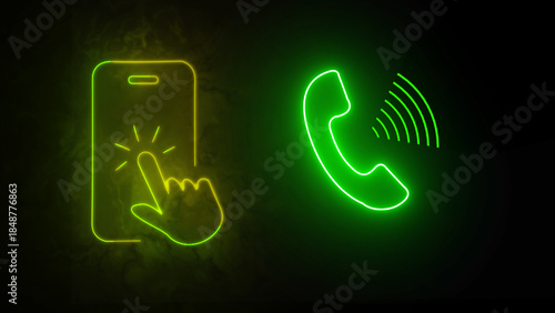 Phone and telephone communication neon signs collection.Phone icons set. Call sign and symbol. telephone symbol.