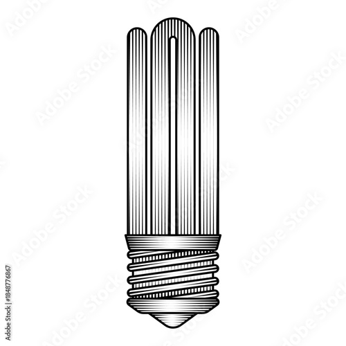 compact fluorescent light bulb illustration in vintage woodcut isolated energy saving lamp sketch engraved drawing