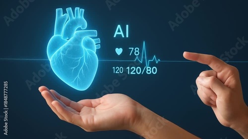 Wallpaper Mural ai radiology analysis concept. A digital heart monitored by AI in hands with health metrics displayed. Torontodigital.ca