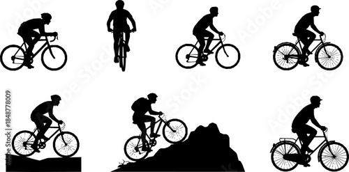 cycling man silhouette icon set, cycle silhouette free, bicycle silhouette vector, bicycle man silhouette
