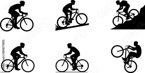 cycling man silhouette icon set, cycle silhouette free, bicycle silhouette vector, bicycle man silhouette
