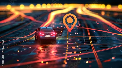 Autonomous vehicle navigating a digital smart city map.