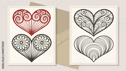 Beautiful heart designs on greeting cards for Valentine's Day