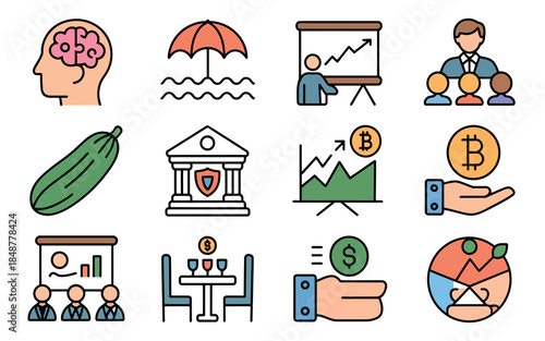 Colorful Business Finance Icons Set