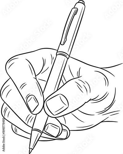 A hand holding a pen in a writing position