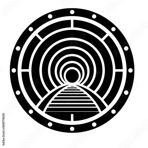 Abstract Tunnel Portal Icon – Circular Geometric Perspective Design
