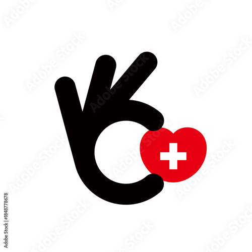OK sign and health care heart icon, health management, health care, medical logo mark