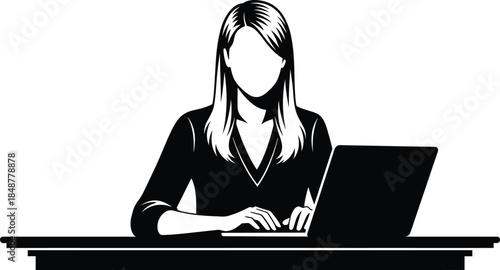 Woman working on laptop computer in office setting