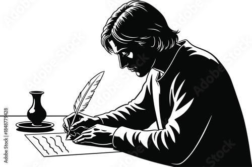 A man writing with a quill pen in the 18th century