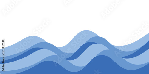 Layered abstract blue wave shapes with smooth curves on a white background, creating a clean and modern minimalist design.