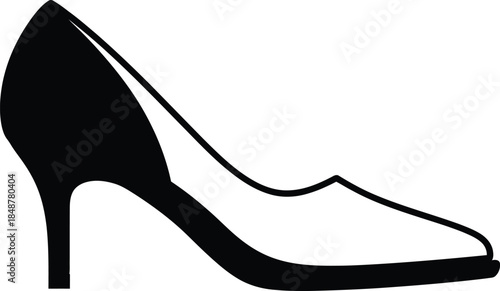 High heel shoe icon illustration of a stylish black women's pump with elegant curves for fashion apparel branding and commercial footwear graphic design assets.
