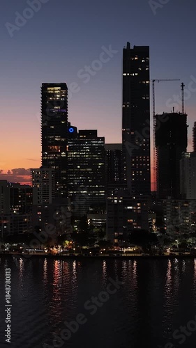 Wallpaper Mural Miami Skyline At Miami In Florida United States. Sunset Biscayne Bay. Illuminated Cityscape. Downtown City. Miami Skyline At Miami In Florida United States. Amazing Sunset Sky. Torontodigital.ca