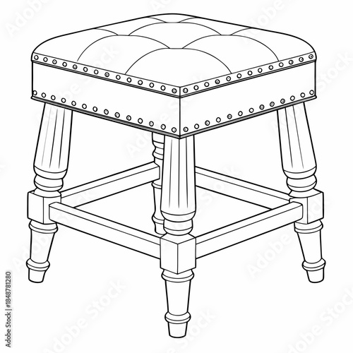 Line of a leather cushioned stool with studded edges
