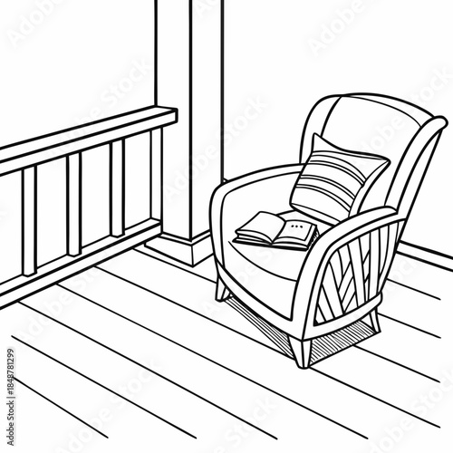 Line reading nook with chair and book pillow railing
