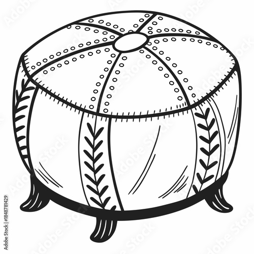 Of round pouf stool with stitched sea ottoman