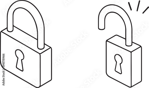 Locked and unlocked icon set silhouette vector EPS, security symbols isolated on white background.