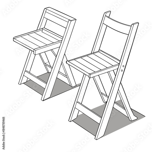 Realistic folding stool arranged side by side folding chair