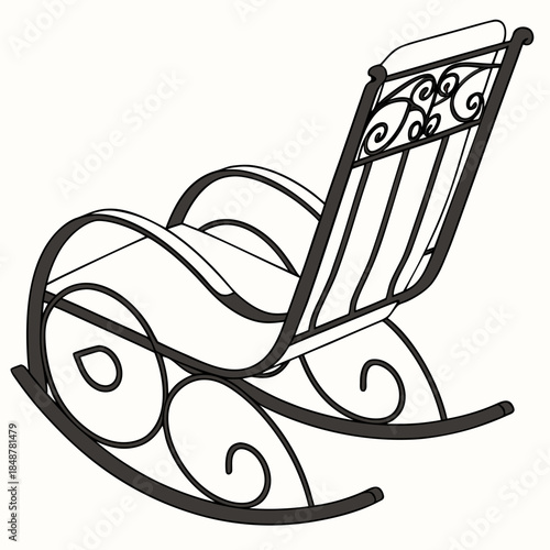 Black metal rocking lounge chair with scrollwork rocking chair