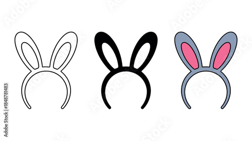 Cartoon Bunny Ears Headbands in Black, White, and Colorful Designs for Easter and Cosplay