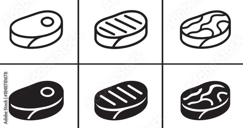 Meat icon set silhouette vector EPS, bold butcher food symbols isolated on white background.
