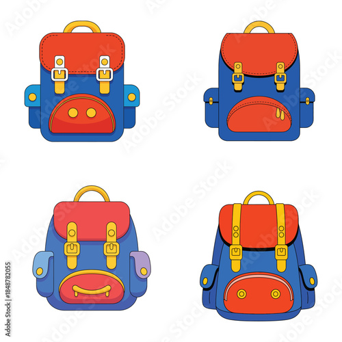 Cute cartoon backpack bag vector icon for school kids education and learning concept
