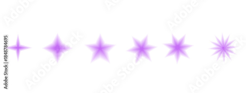Gradient blur stars icons in y2k with aura texture. Purple tones for retro 90s mood. Simple blinks and twinkles vector forms set isolated on white background.