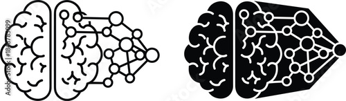 Digital brain technology concept, artificial intelligence neural network, human mind creative logic symbol, machine learning science icon, vector illustration line art design