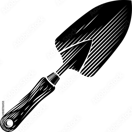 Vintage woodcut style illustration of a gardening hand trowel spade garden tool