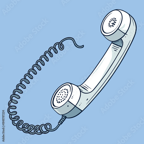 Vintage Telephone Handset Illustration, Retro Rotary Phone Receiver with Curly Cord