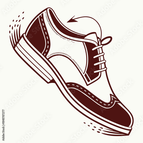 Title: A stylized of a black and white sneaker with a bow on and a rotating arrow pointing to the