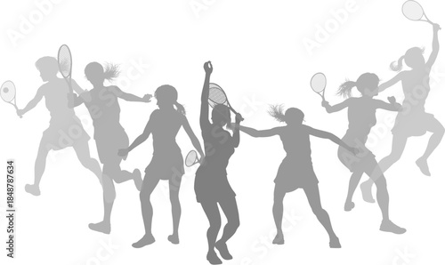Silhouette Tennis players set. Active sports people healthy players fitness silhouettes concept.