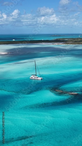 Exuma Skyline At Exuma Islands In Black Point Bahamas. Beach Landscape. Shades Of Blue Watercolor. Travel Destination. Exuma Skyline In Exuma Islands In Black Point Bahamas. Nature Seascape.