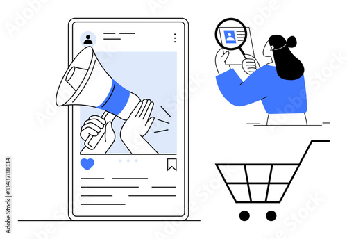 Digital marketing. Social media posts, online promotions, and identity verification highlight digital marketing trends. Digital marketing for e-commerce, online trust, branding, targeted ads