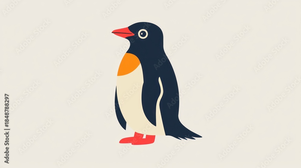 Obraz premium Cute penguin illustration on light background. Possible use for children's book illustration or educational material